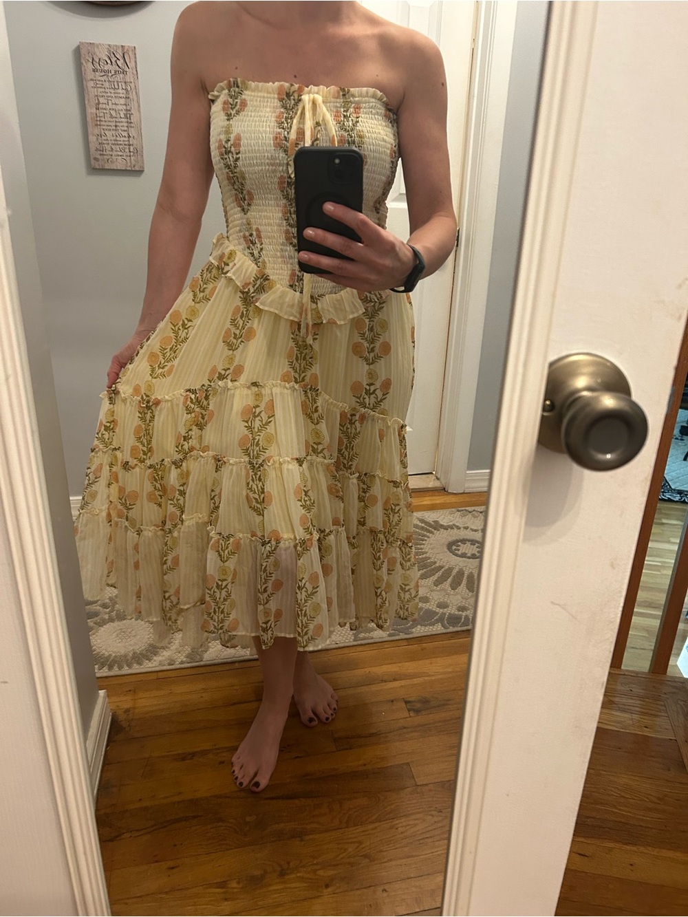 NWT Free People Smocked Floral Maxi Dress Yellow Originally $168!